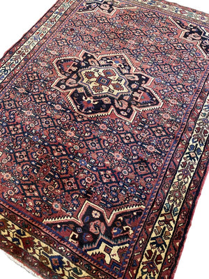 Hand-Knotted Tribal Persian Hossainabad Rug