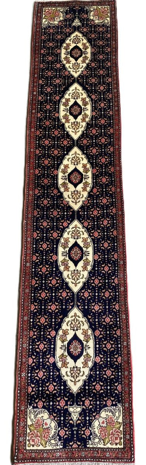 Hand-Knotted Tribal Persian Senneh Hall Runner