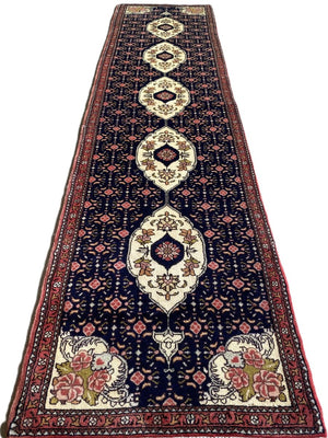 Hand-Knotted Tribal Persian Senneh Hall Runner