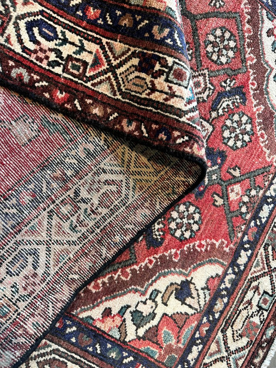 Hand-Knotted Tribal Persian Hossainabad Rug