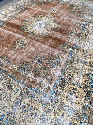 Handmade Vintage Over-dyed Persian Kerman Ravar