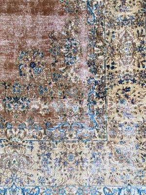 Handmade Vintage Over-dyed Persian Kerman Ravar