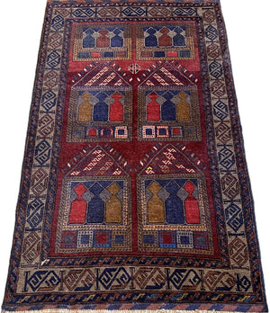Hand-Knotted Tribal Afghan Balouch Prayer Rug