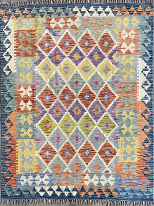 Hand-Woven Tribal Afghan Kazak Kilim