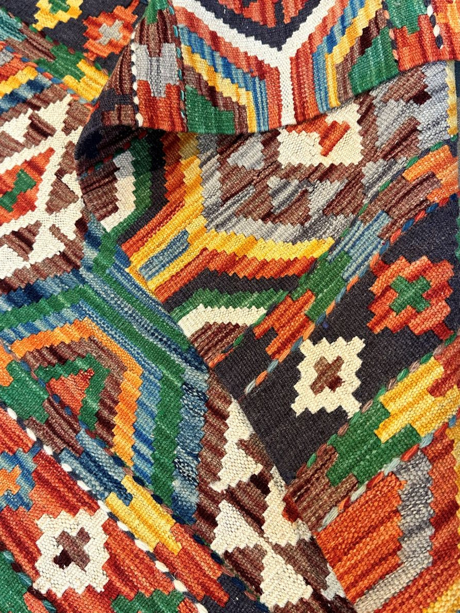 Hand-Woven Tribal Afghan Kazak Kilim Runner