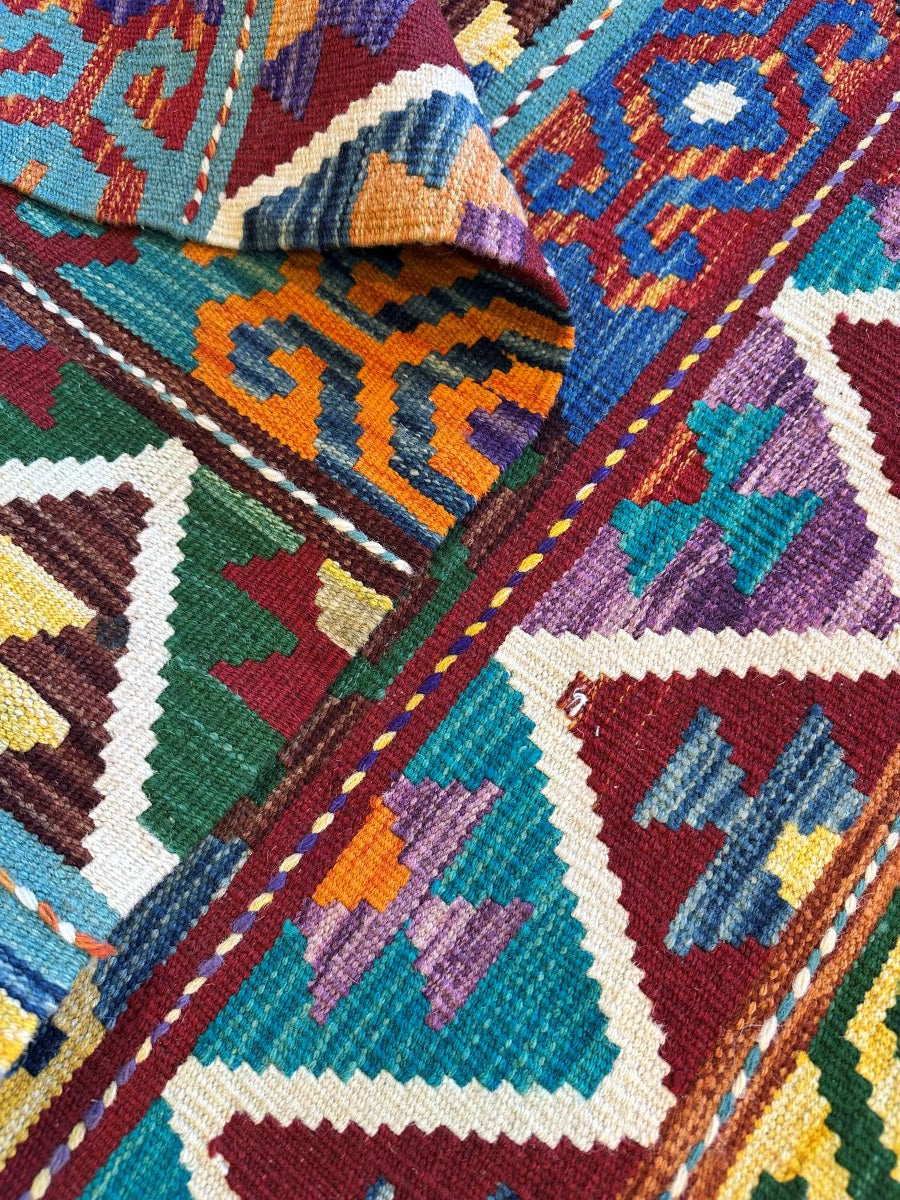 Hand-Woven Tribal Afghan Kazak Kilim Runner