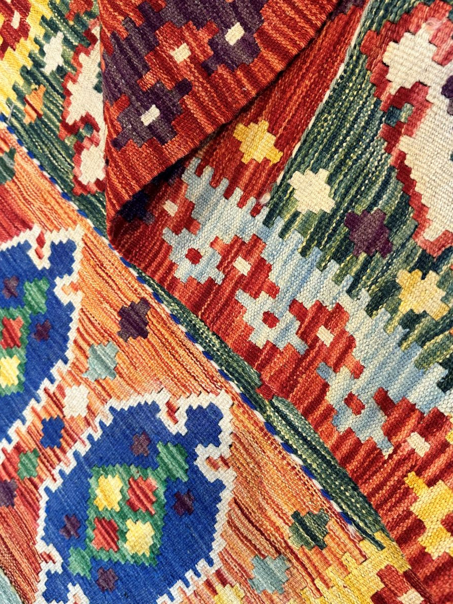 Hand-Woven Tribal Afghan Kazak Kilim Runner