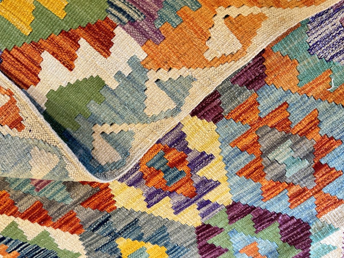 Hand-Woven Tribal Afghan Kazak Kilim Runner