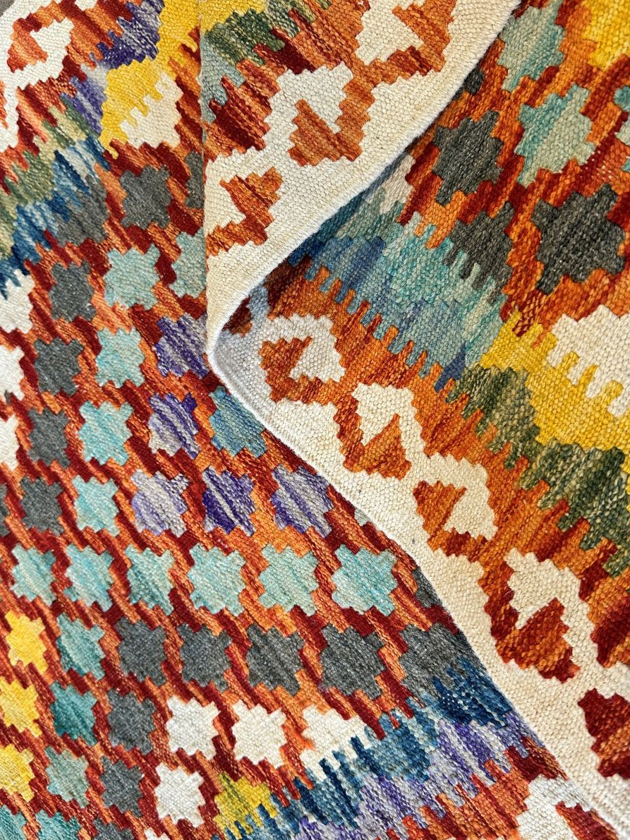Hand-Woven Tribal Afghan Kazak Kilim Runner