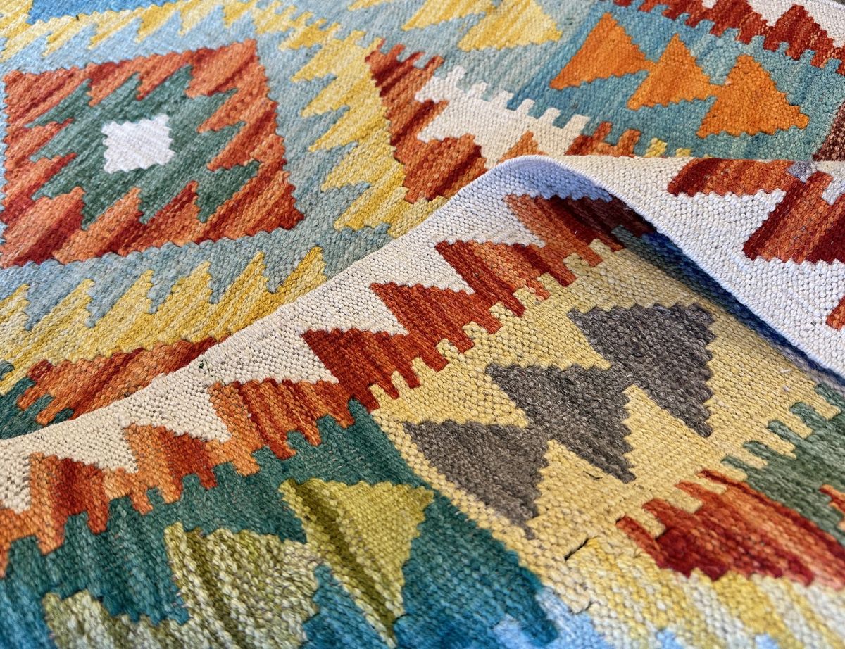 Hand-Woven Tribal Afghan Kazak Kilim Runner
