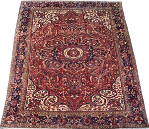 Hand-Knotted Traditional Persian Heriz Carpet