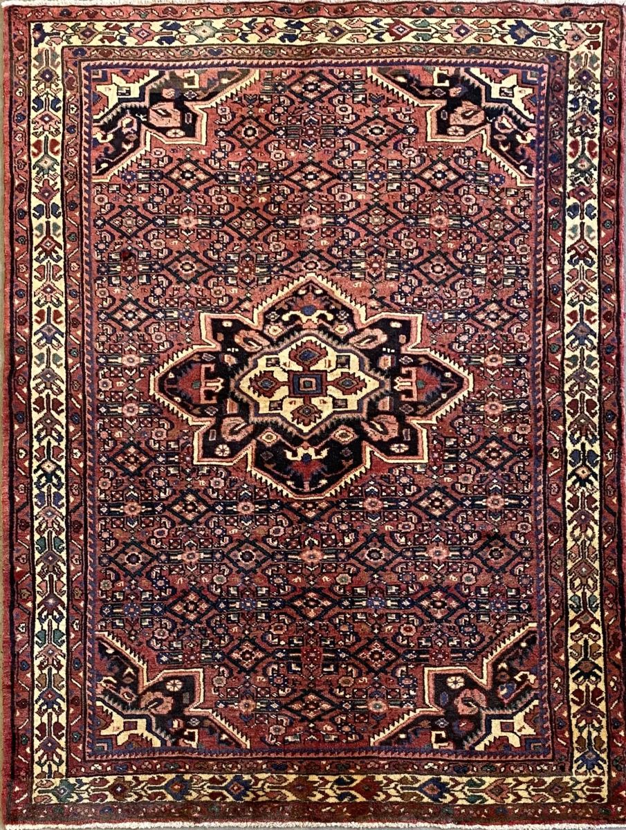 Hand-Knotted Tribal Persian Hossainabad Rug
