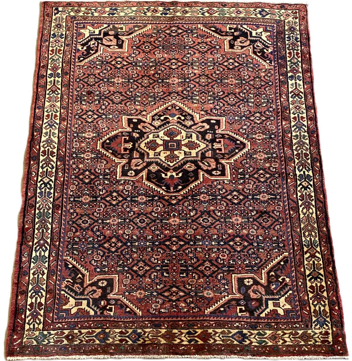 Hand-Knotted Tribal Persian Hossainabad Rug
