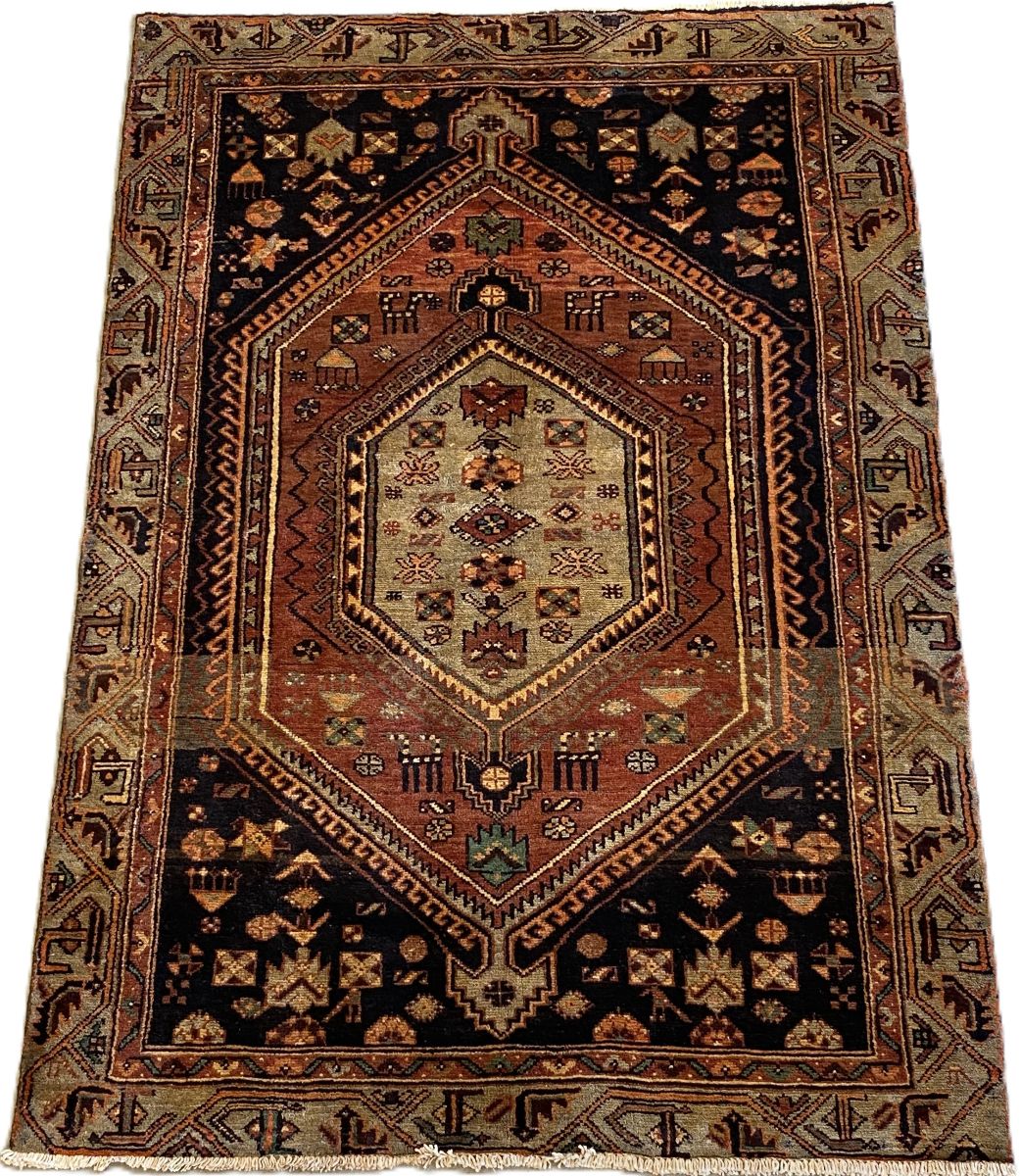 Hand-Knotted Tribal Persian Khamseh Rug