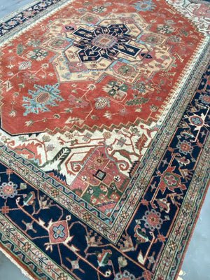 Hand-Woven Serapi Heriz Design Carpet