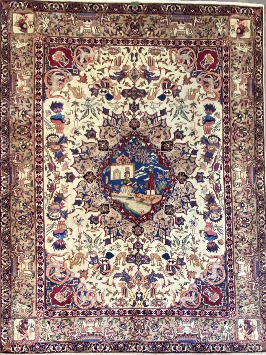 Antique Hand-Knotted Persian Kerman Carpet
