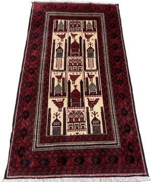 Hand-Knotted Tribal Persian Balouch Prayer Rug