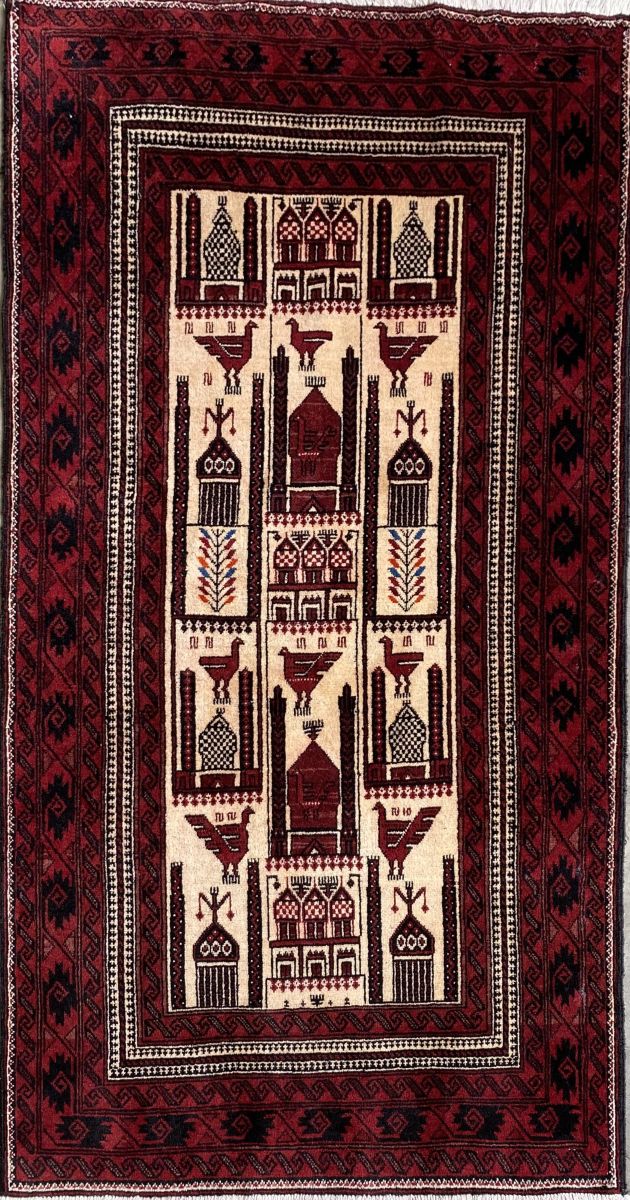 Hand-Knotted Tribal Persian Balouch Prayer Rug