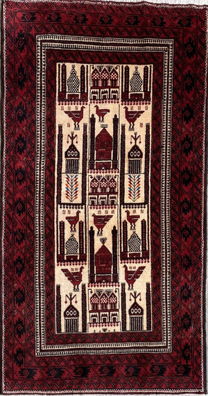 Hand-Knotted Tribal Persian Balouch Prayer Rug