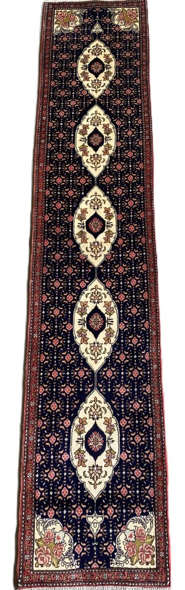 Hand-Knotted Tribal Persian Senneh Hall Runner