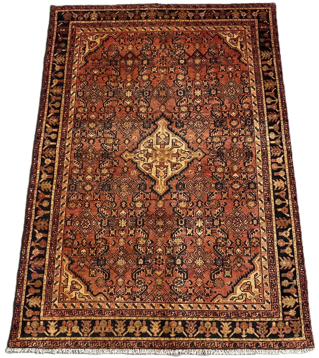 Hand-Knotted Tribal Persian Hossainabad Rug