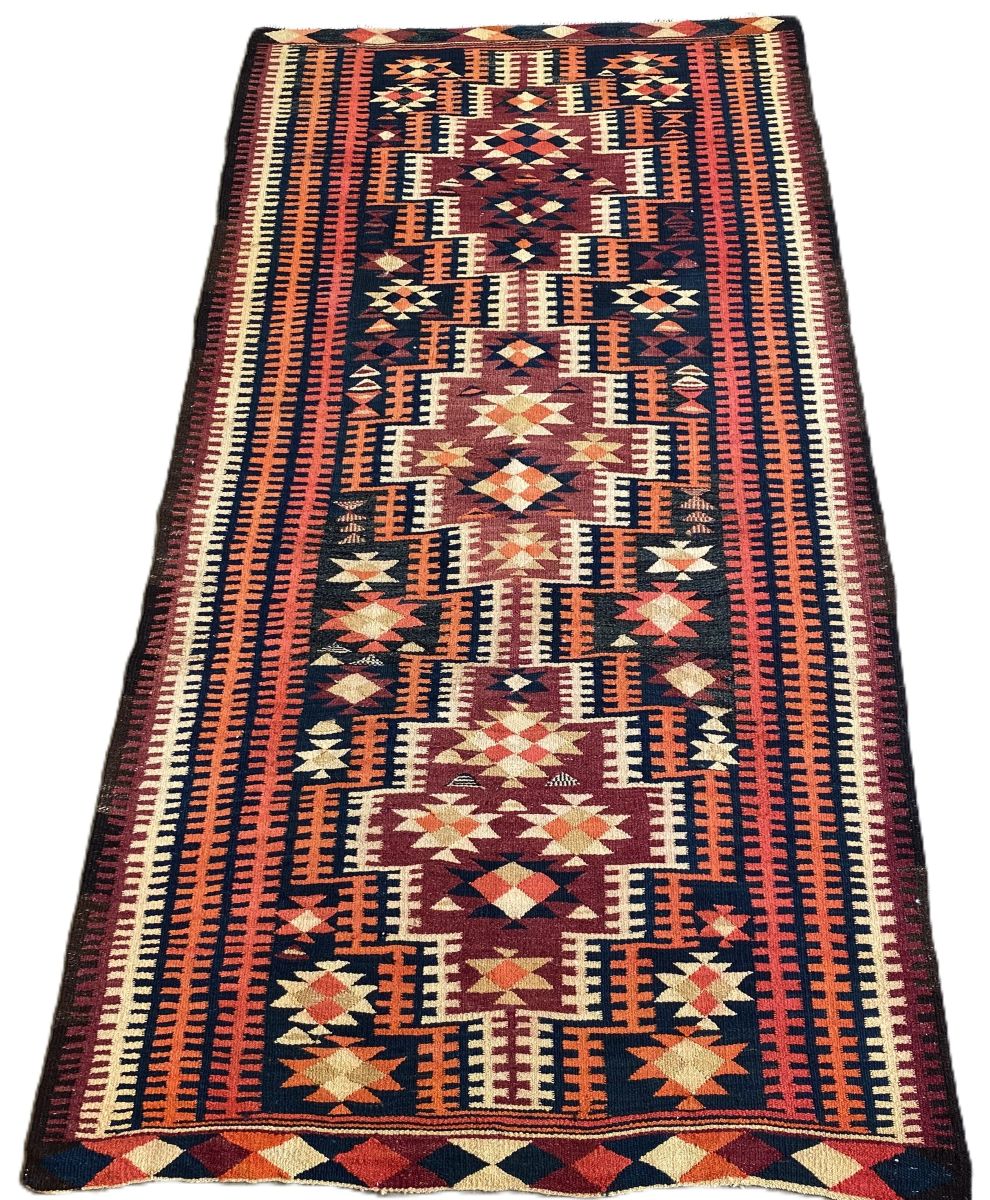 Hand-Woven Tribal Persian Qashqaie Kilim