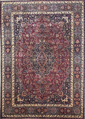 Hand-Knotted Persian Mashhad Carpet