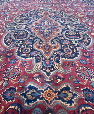 Hand-Knotted Persian Mashhad Carpet