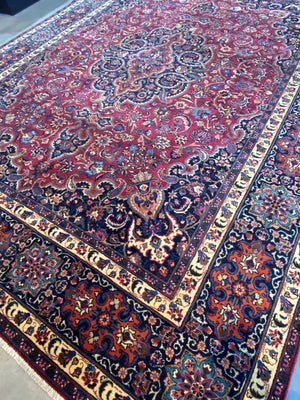 Hand-Knotted Persian Mashhad Carpet
