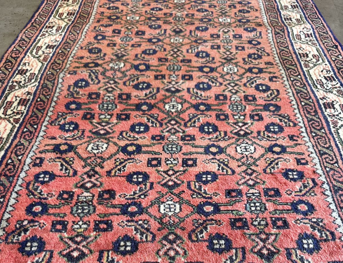 Hand-Knotted Tribal Persian Hossainabad Runner