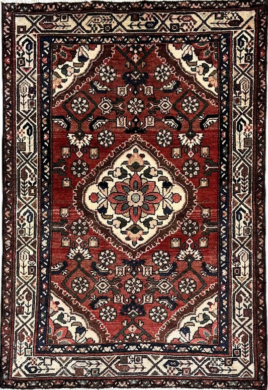 Hand-Knotted Tribal Persian Hossainabad Rug