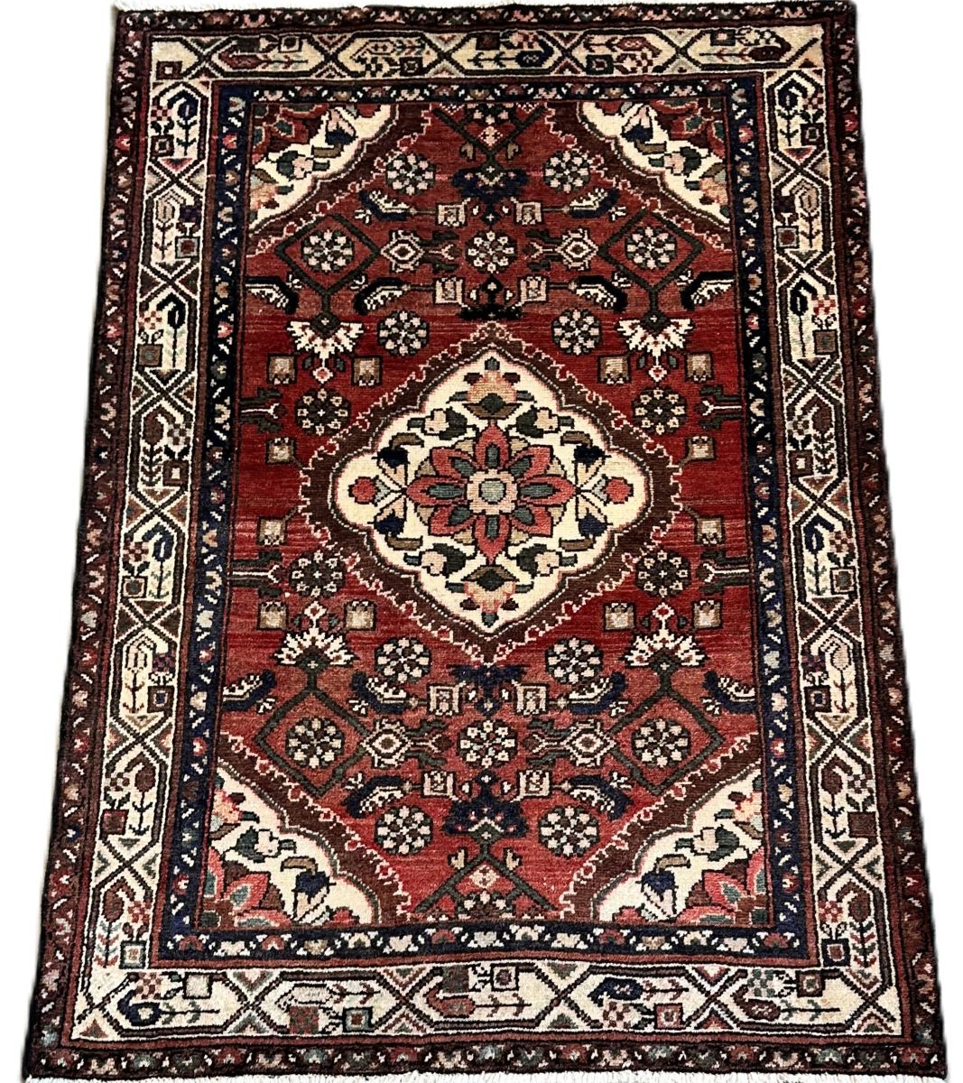 Hand-Knotted Tribal Persian Hossainabad Rug