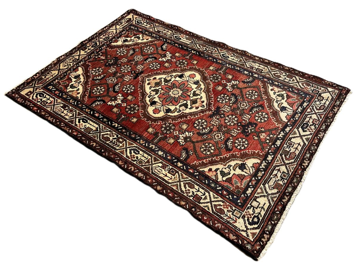 Hand-Knotted Tribal Persian Hossainabad Rug