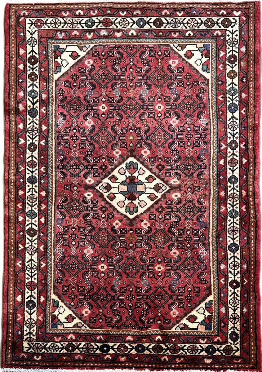 Hand-Knotted Tribal Persian Hossainabad Rug