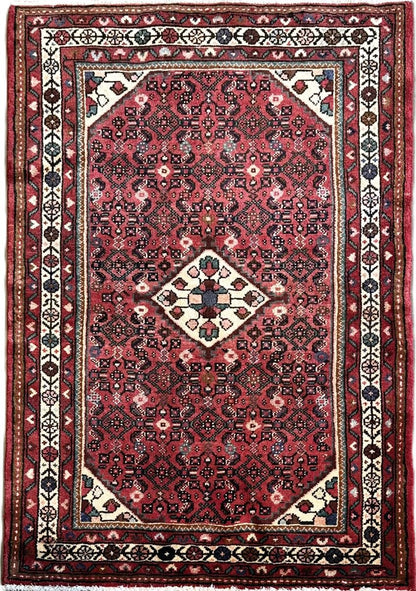 Hand-Knotted Tribal Persian Hossainabad Rug