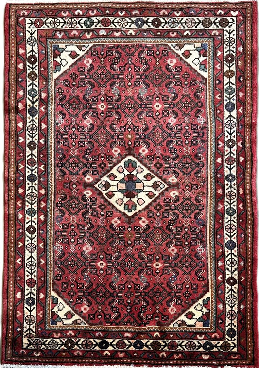 Hand-Knotted Tribal Persian Hossainabad Rug