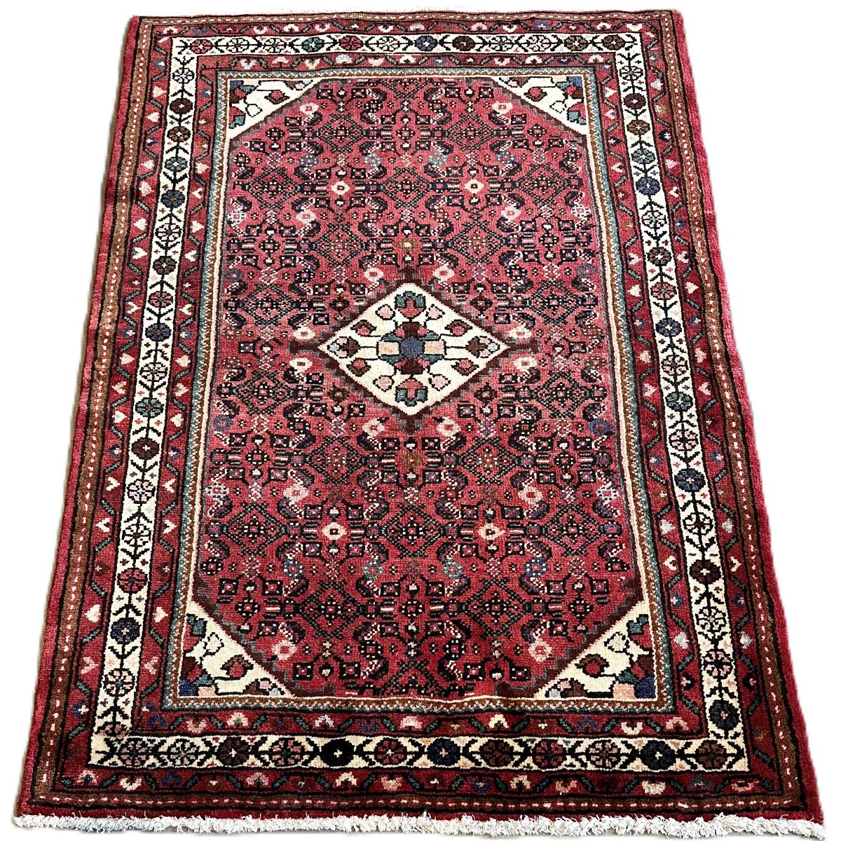 Hand-Knotted Tribal Persian Hossainabad Rug