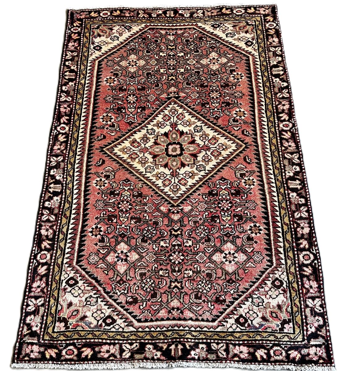 Hand-Knotted Tribal Persian Hossainabad Rug