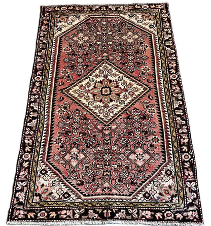 Hand-Knotted Tribal Persian Hossainabad Rug