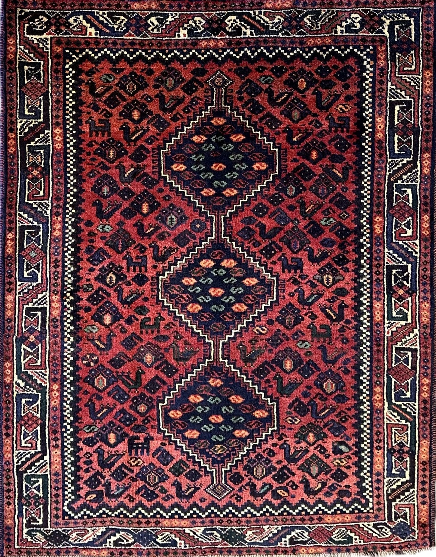 Hand-Knotted Tribal Persian Shiraz Rug