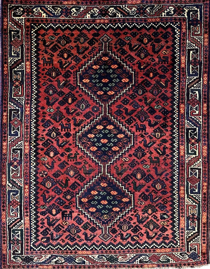 Hand-Knotted Tribal Persian Shiraz Rug