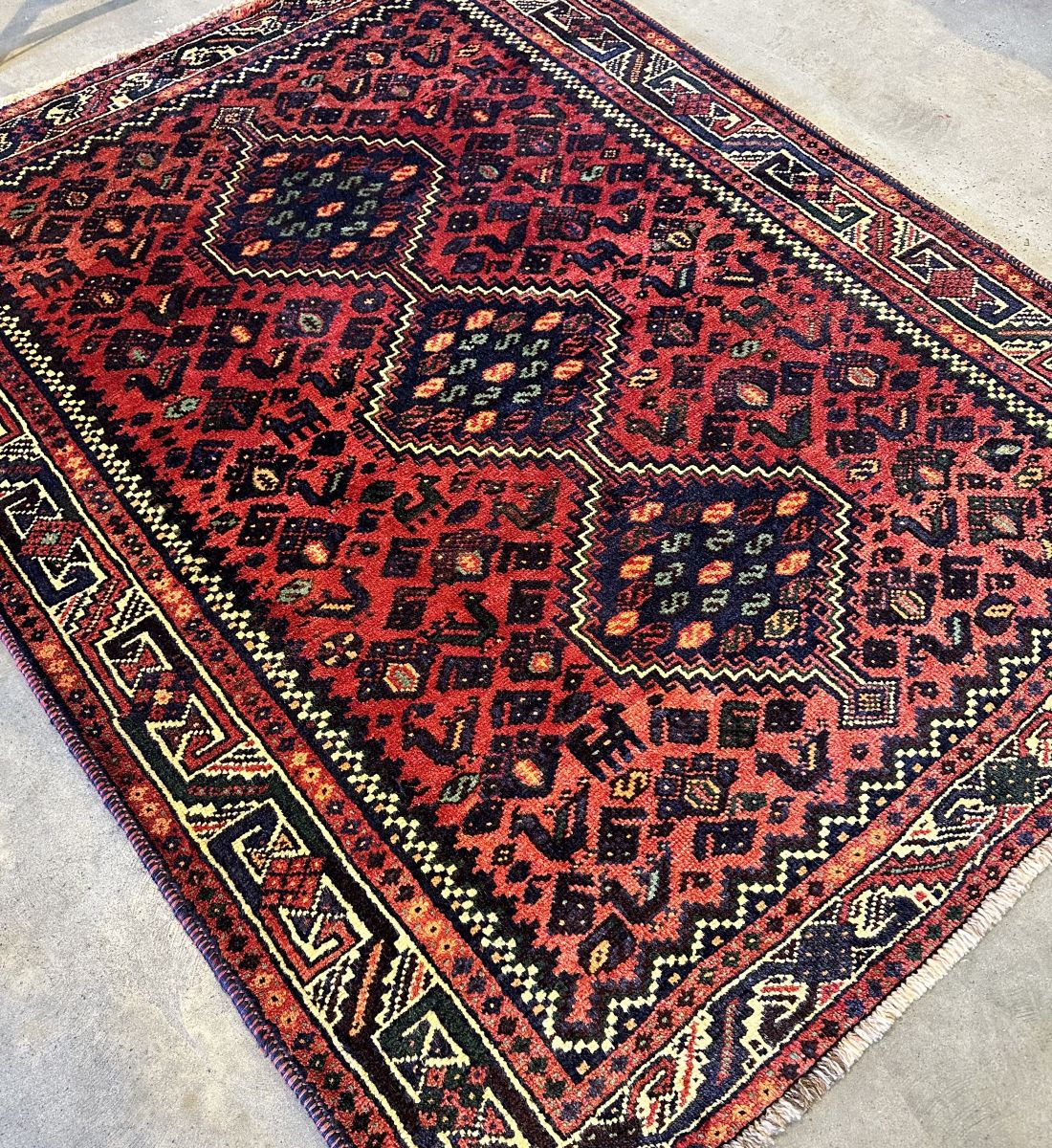Hand-Knotted Tribal Persian Shiraz Rug