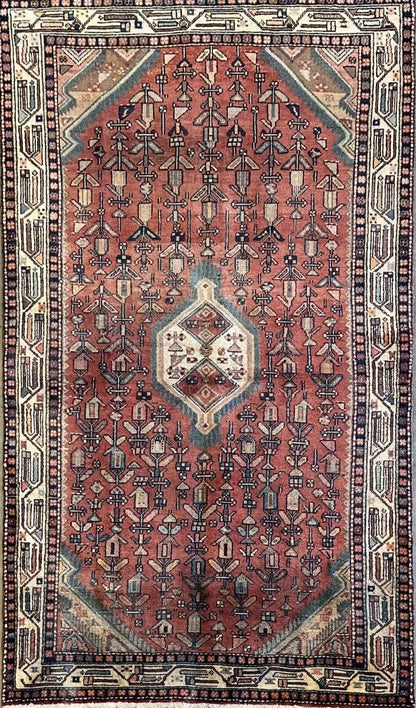 Hand-Knotted Tribal Persian Hossainabad Rug