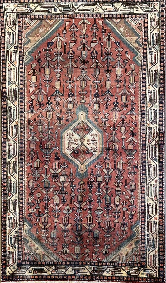 Hand-Knotted Tribal Persian Hossainabad Rug