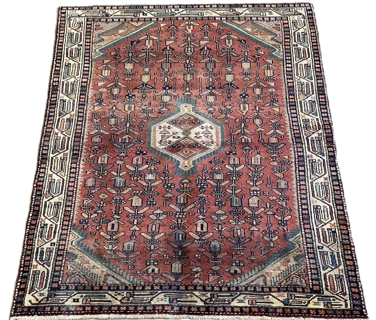 Hand-Knotted Tribal Persian Hossainabad Rug