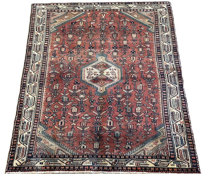 Hand-Knotted Tribal Persian Hossainabad Rug