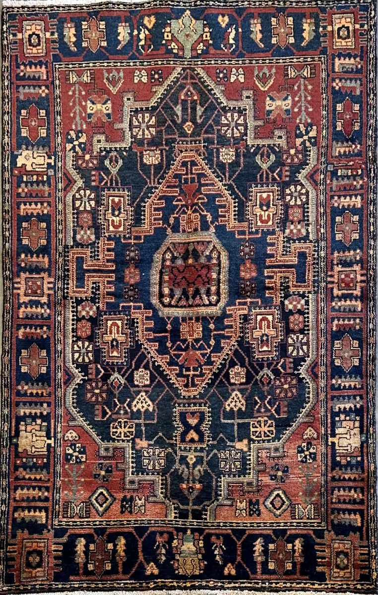 Hand-Knotted Tribal Persian Nahavand Rug