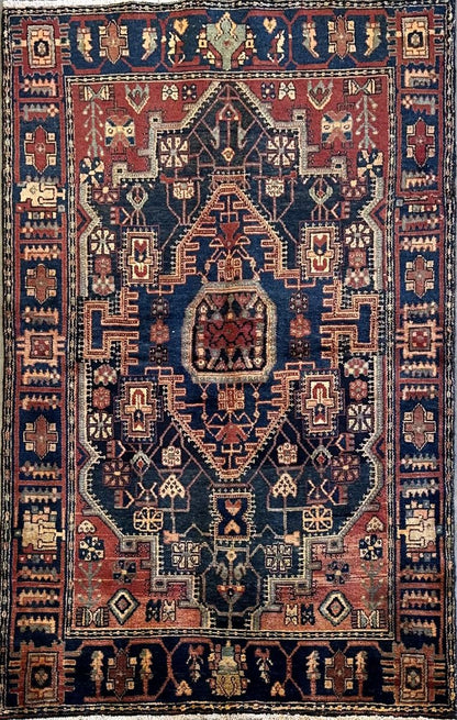 Hand-Knotted Tribal Persian Nahavand Rug