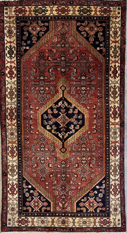 Hand-Knotted Tribal Persian Hossainabad Rug