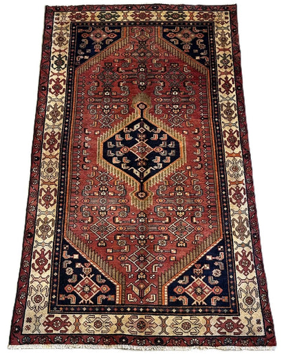 Hand-Knotted Tribal Persian Hossainabad Rug